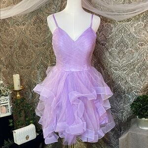 Elegant Lavender Ruffle Midi Dress